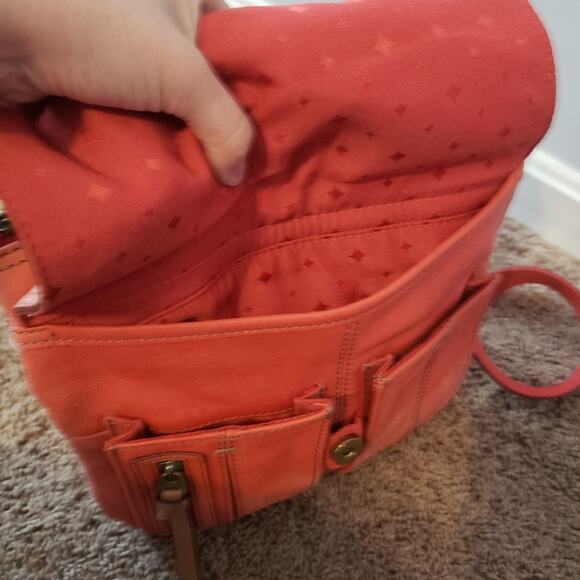 Fossil Morgan traveler crossbody bag pink cowhide leather front flap medium - Picture 4 of 10